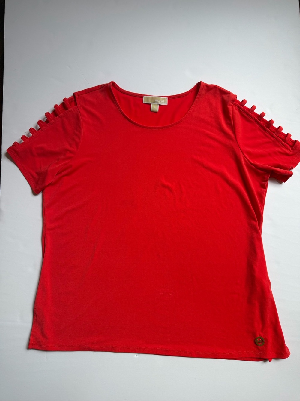 Michael Kors Red Cold-Shoulder Short Sleeve Tee Shirt Size XL Flawsread